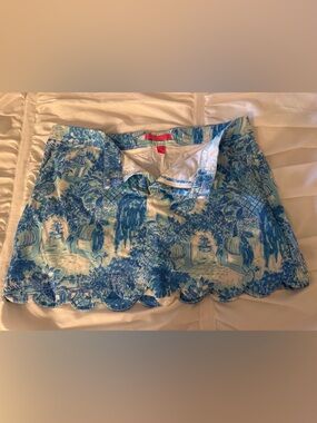 Lilly Pulitzer Aqua and Blue Floral Shorts with Pink Label